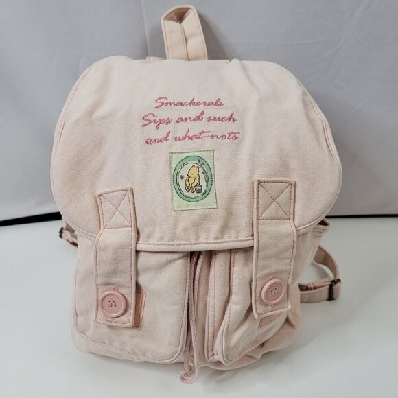 Winnie the Pooh Pink Canvas Backpack – "Smackerals & What-Nots" 16"x14"x6" - Picture 2 of 14